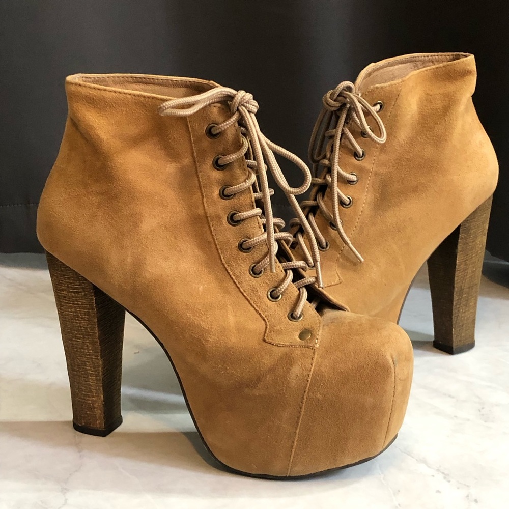 Jeffrey Campbell  Havana Last Tan Suede Platform High Heel Booties size 7